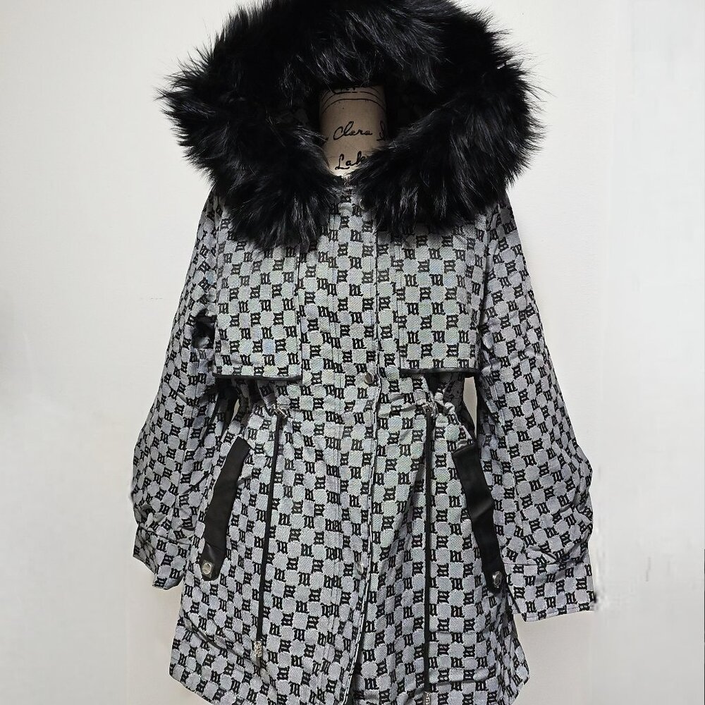 New Real Mink Fur-Lined Parka Coat Jacket Black Grey Charcoal Raccoon No Fox